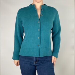 EILEEN FISHER Petite Button Down Sweater Cardigan‎ Turquoise Thick Cotton